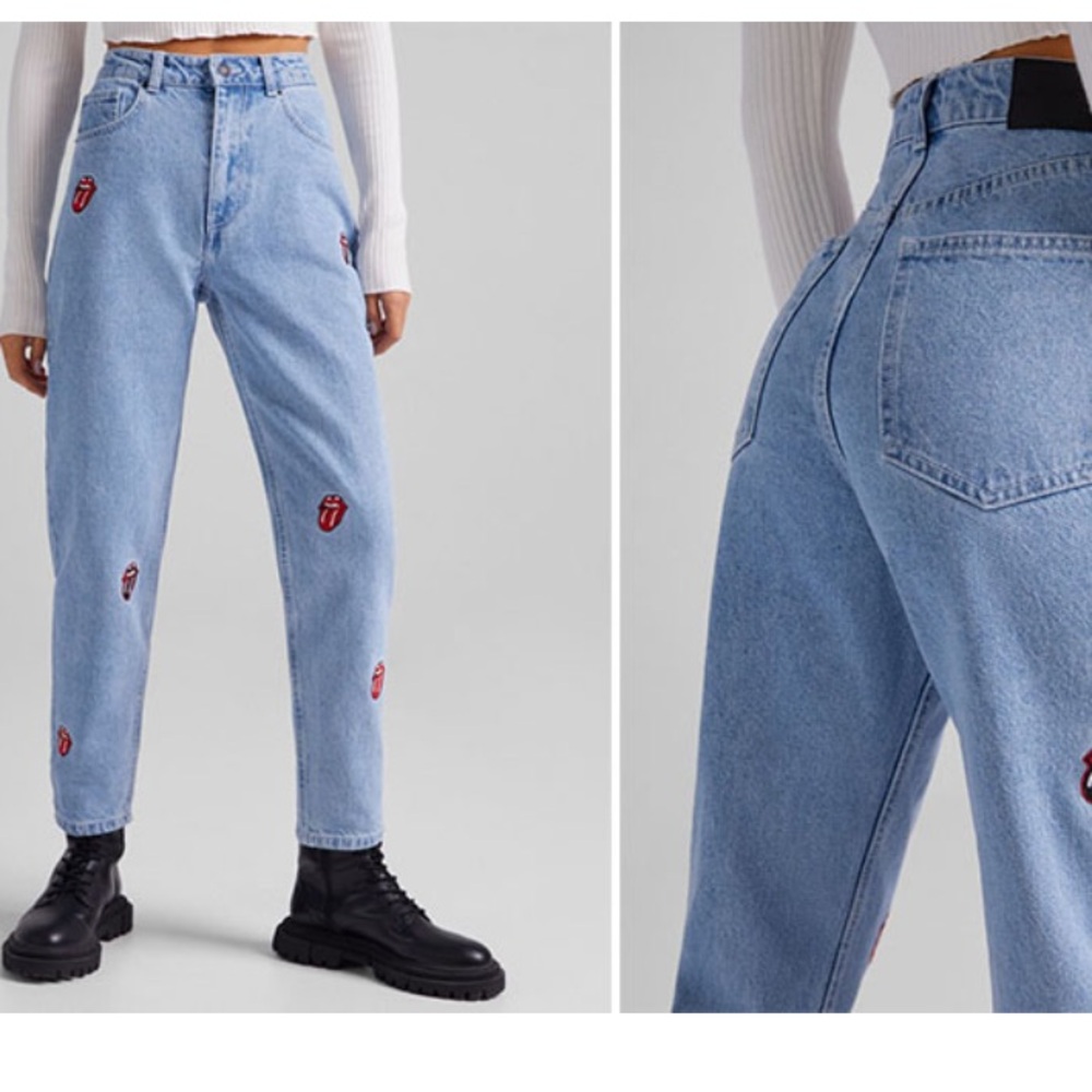 Bershka X Rolling Stones high Rise mom jeans Rare B16